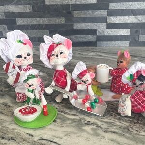 Annalee Holiday Baking Mice Set - Red, White, Green